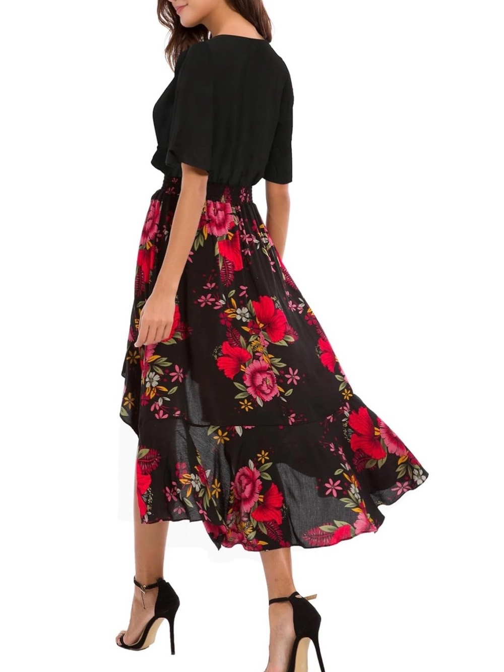 Women’s Short Sleeve Floral Maxi High Low V-Neck Flowy Dress, size XL NWT - Picture 4 of 16